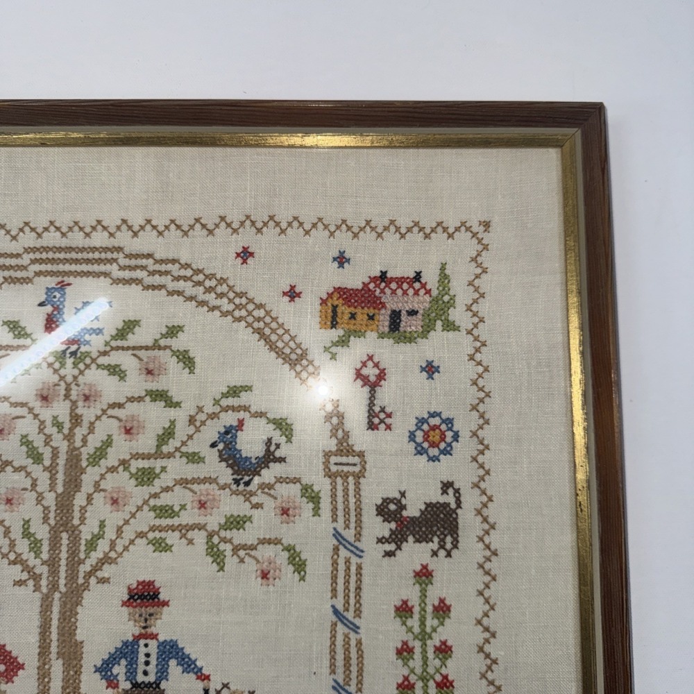 Cross Stitch Needlework Sampler Framed Vintage - Picture 2 of 9